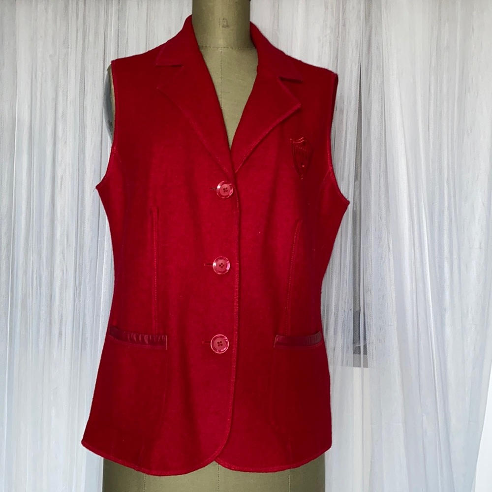 Vtg Erfo red vest, button down, pockets, blend polyester/wool Size L